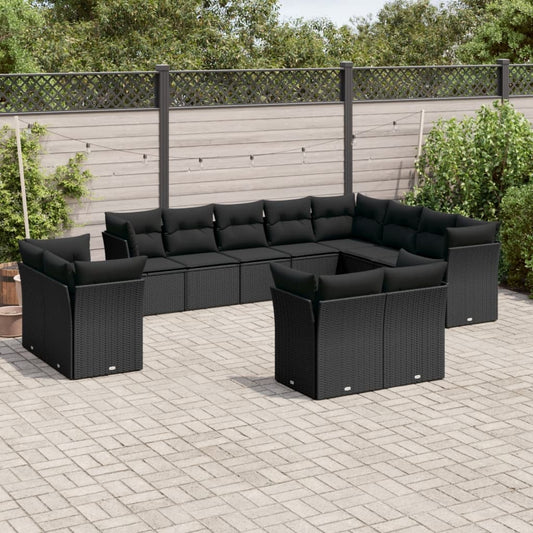 12-delige Loungeset met kussens poly rattan zwart is nu te koop bij PeponiXL, paradijselijk wonen!