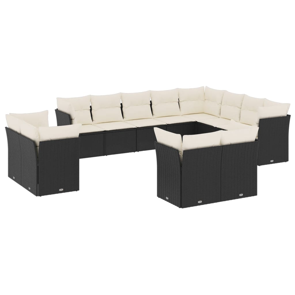 12-delige Loungeset met kussens poly rattan zwart is nu te koop bij PeponiXL, paradijselijk wonen!