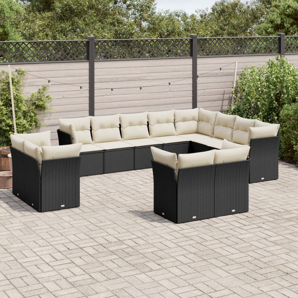 12-delige Loungeset met kussens poly rattan zwart is nu te koop bij PeponiXL, paradijselijk wonen!
