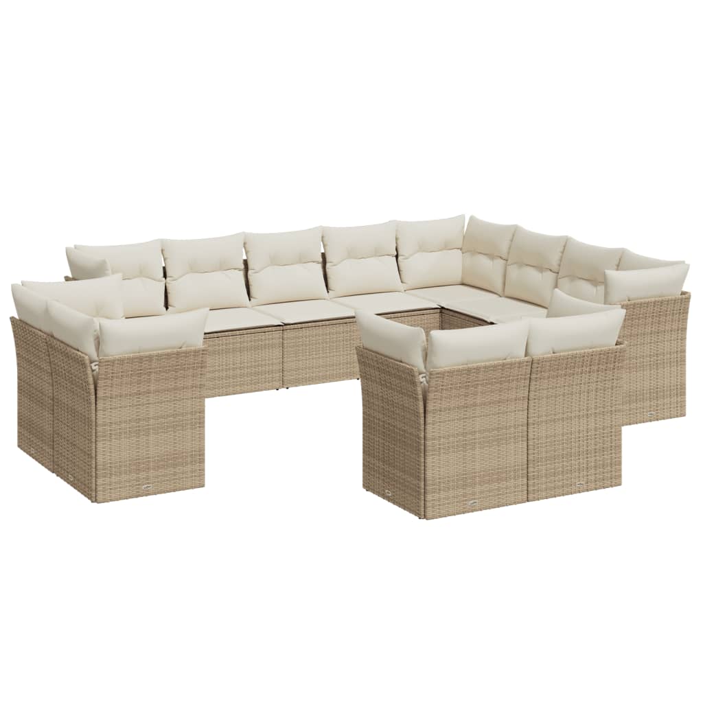 12-delige Loungeset met kussens poly rattan beige is nu te koop bij PeponiXL, paradijselijk wonen!
