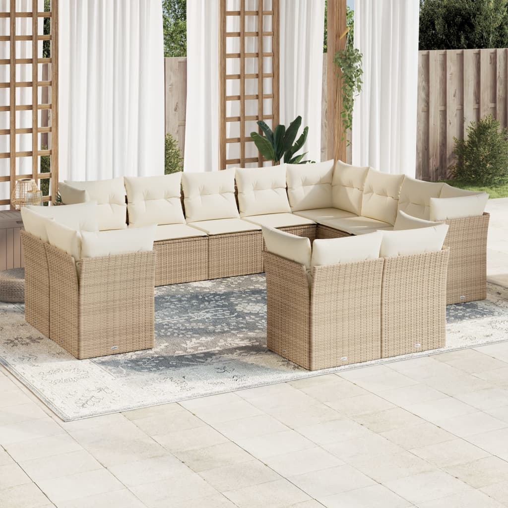 12-delige Loungeset met kussens poly rattan beige is nu te koop bij PeponiXL, paradijselijk wonen!