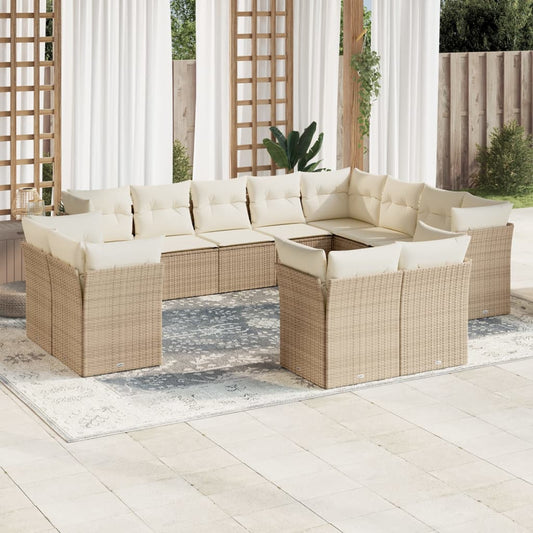 12-delige Loungeset met kussens poly rattan beige is nu te koop bij PeponiXL, paradijselijk wonen!