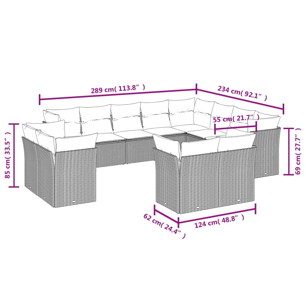 12-delige Loungeset met kussens poly rattan beige is nu te koop bij PeponiXL, paradijselijk wonen!