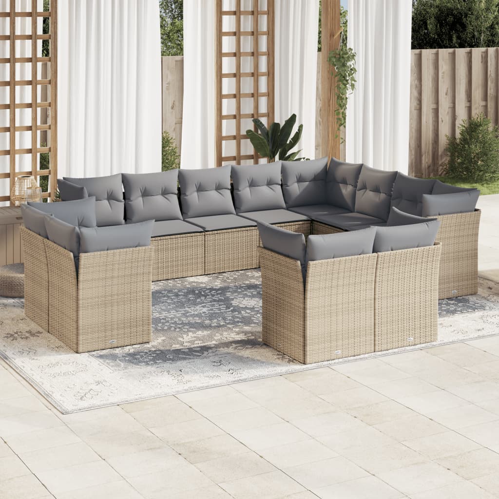12-delige Loungeset met kussens poly rattan beige is nu te koop bij PeponiXL, paradijselijk wonen!