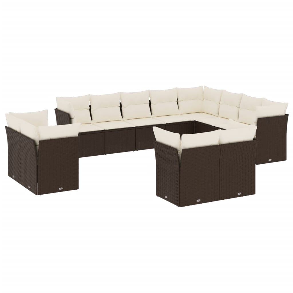 12-delige Loungeset met kussens poly rattan bruin is nu te koop bij PeponiXL, paradijselijk wonen!
