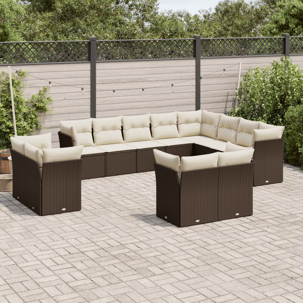 12-delige Loungeset met kussens poly rattan bruin is nu te koop bij PeponiXL, paradijselijk wonen!