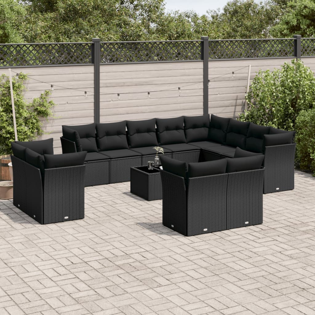 13-delige Loungeset met kussens poly rattan zwart is nu te koop bij PeponiXL, paradijselijk wonen!