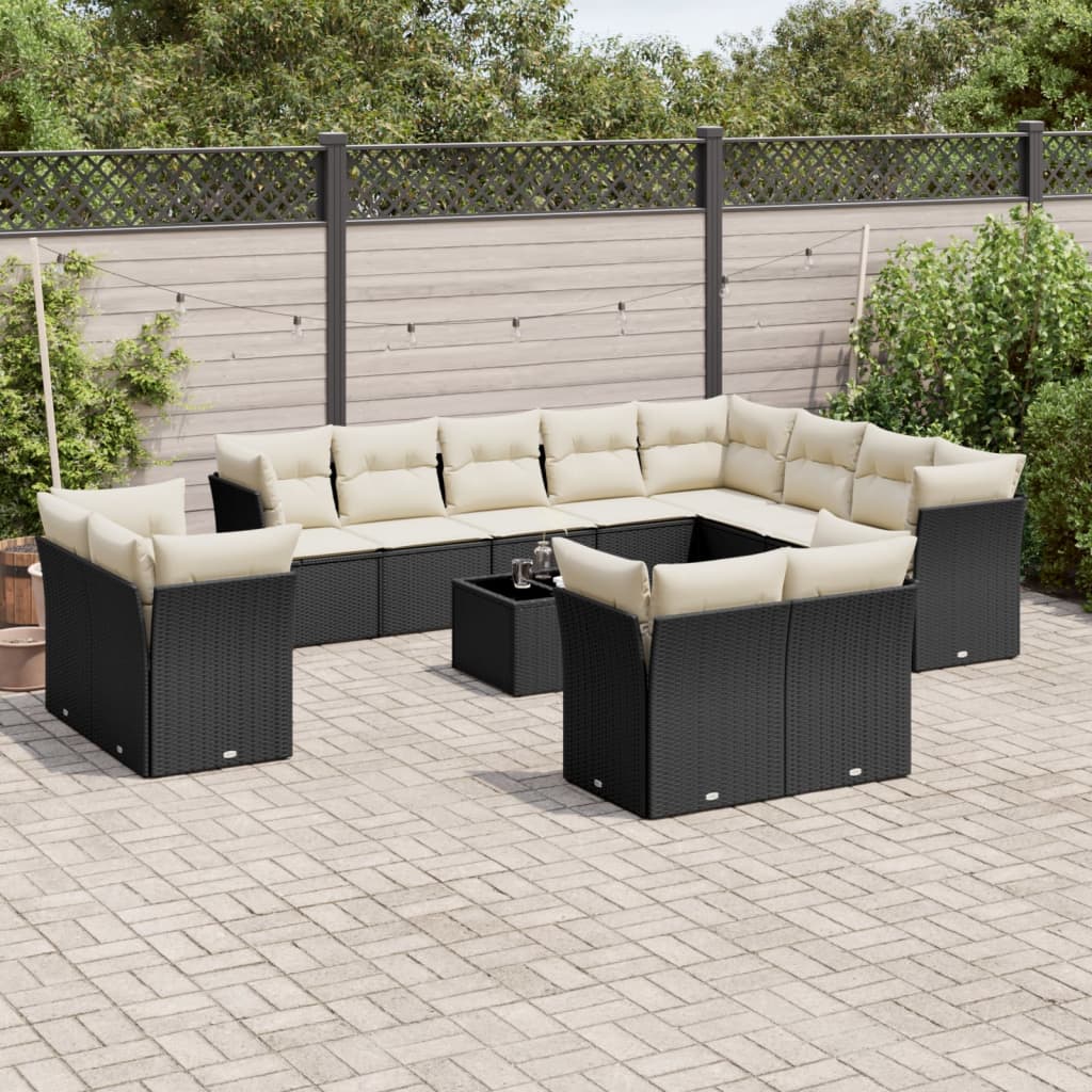 13-delige Loungeset met kussens poly rattan zwart is nu te koop bij PeponiXL, paradijselijk wonen!