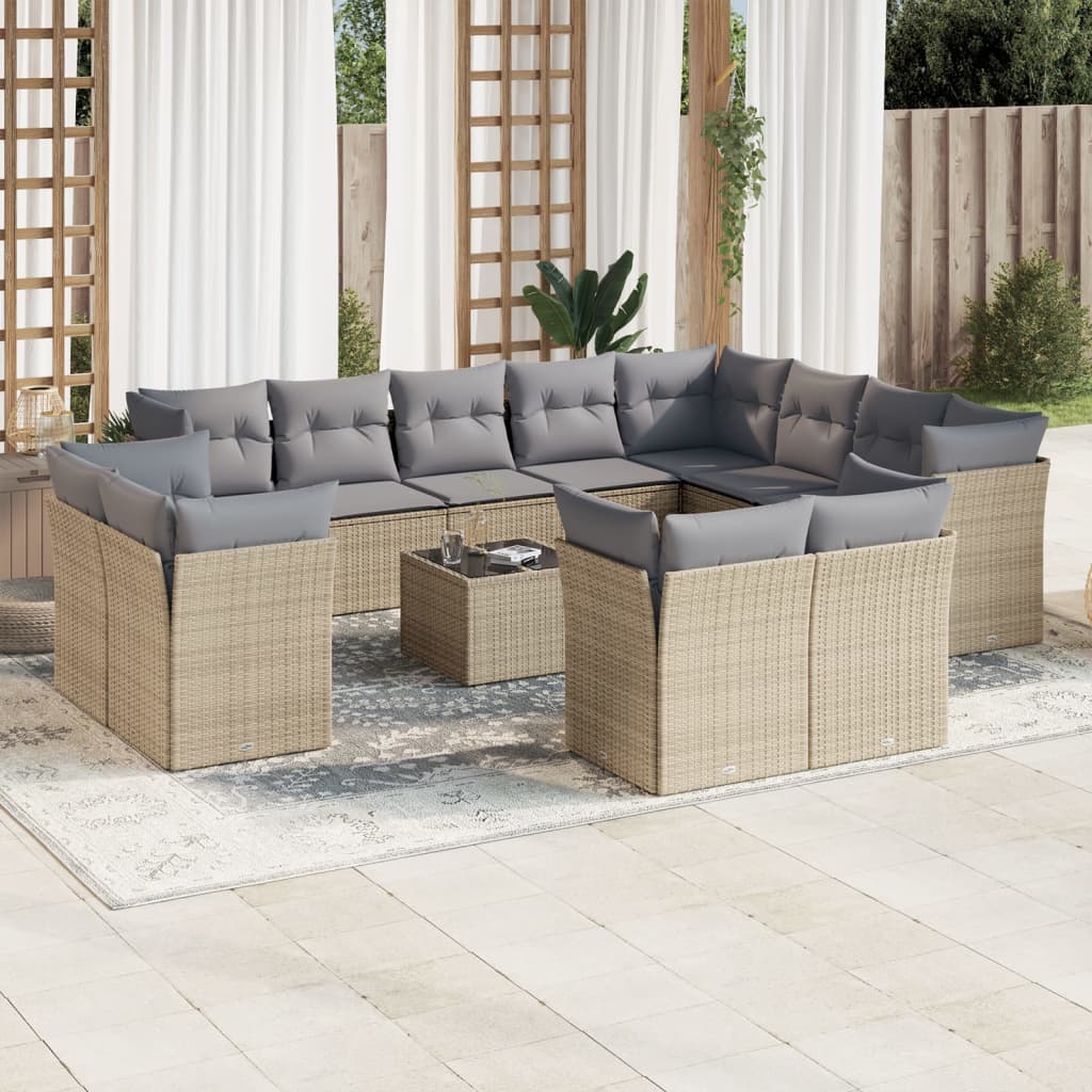 13-delige Loungeset met kussens poly rattan beige is nu te koop bij PeponiXL, paradijselijk wonen!