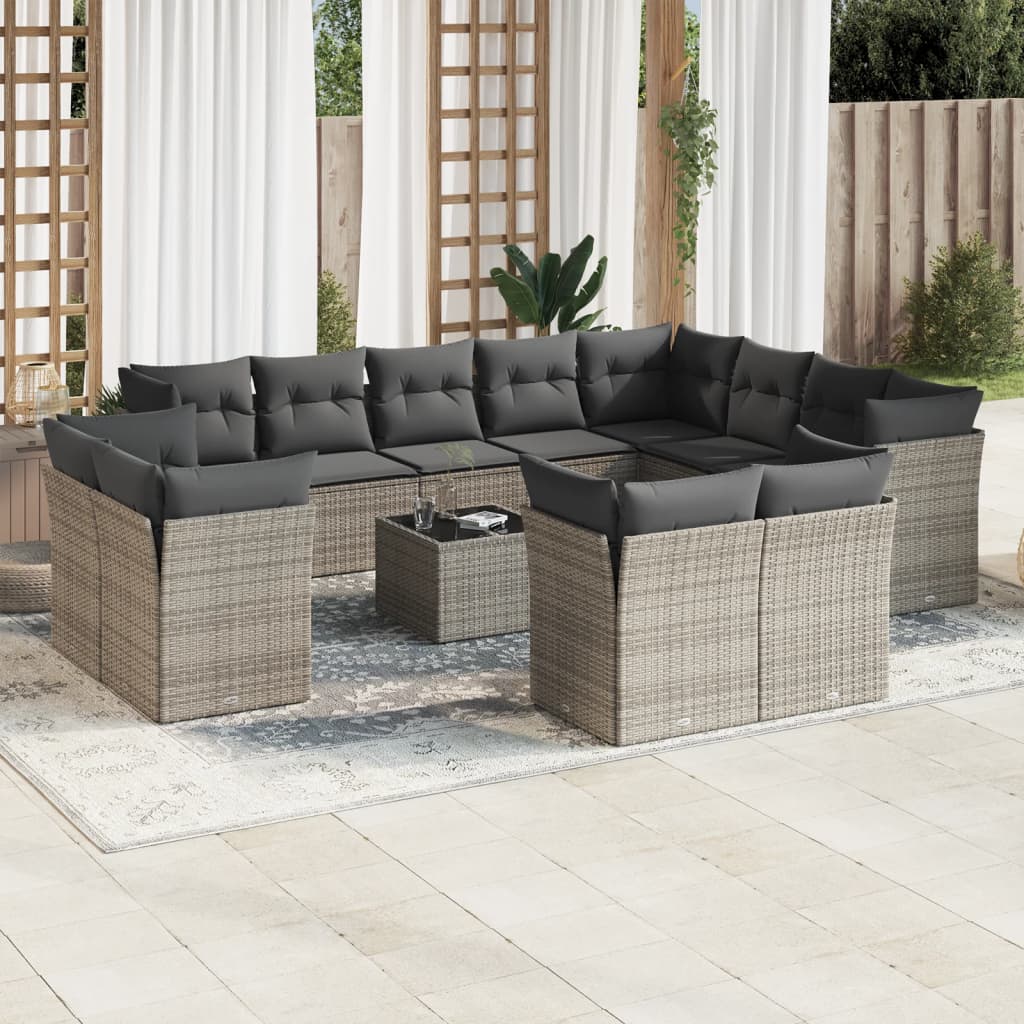 13-delige Loungeset met kussens poly rattan grijs is nu te koop bij PeponiXL, paradijselijk wonen!