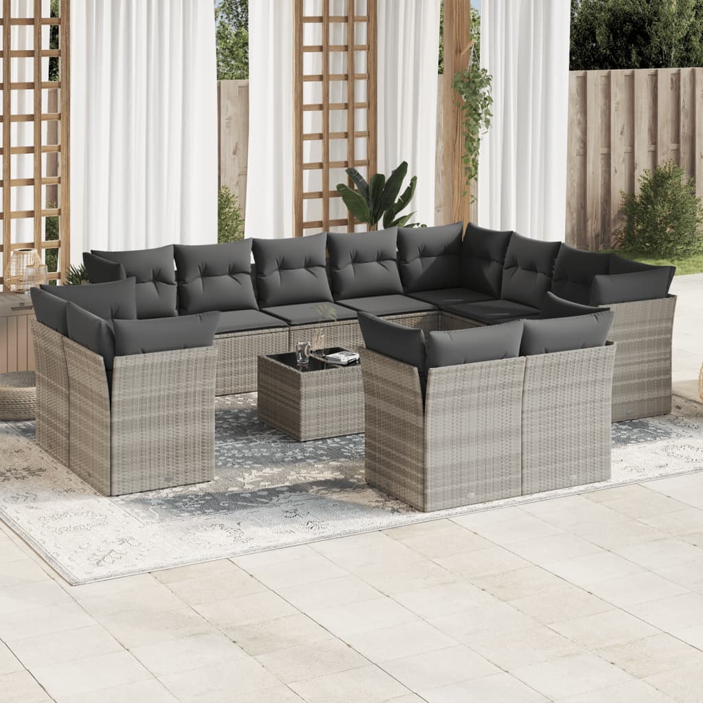 13-delige Loungeset met kussens poly rattan lichtgrijs is nu te koop bij PeponiXL, paradijselijk wonen!