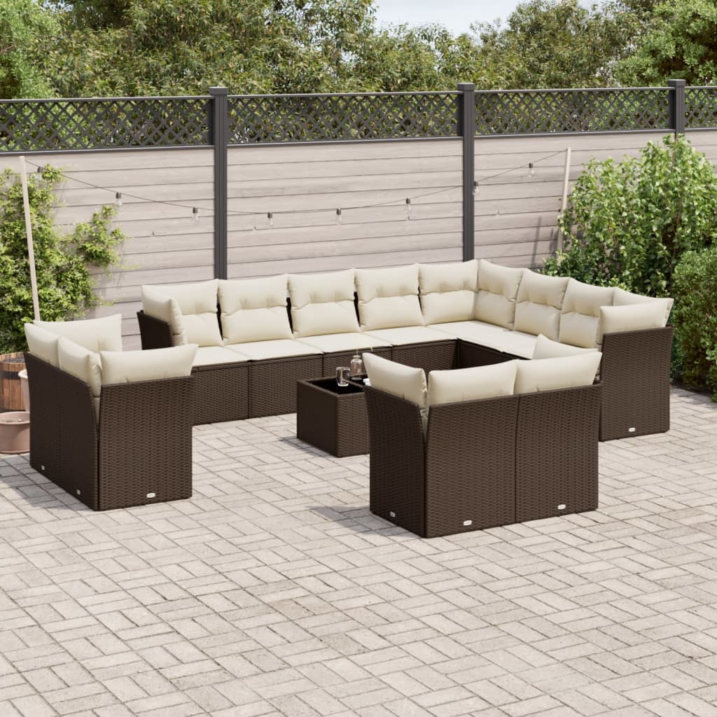 13-delige Loungeset met kussens poly rattan bruin is nu te koop bij PeponiXL, paradijselijk wonen!