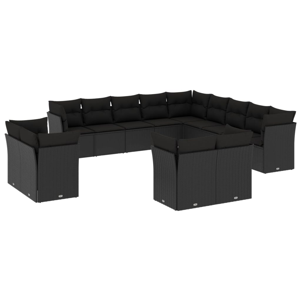 13-delige Loungeset met kussens poly rattan zwart is nu te koop bij PeponiXL, paradijselijk wonen!