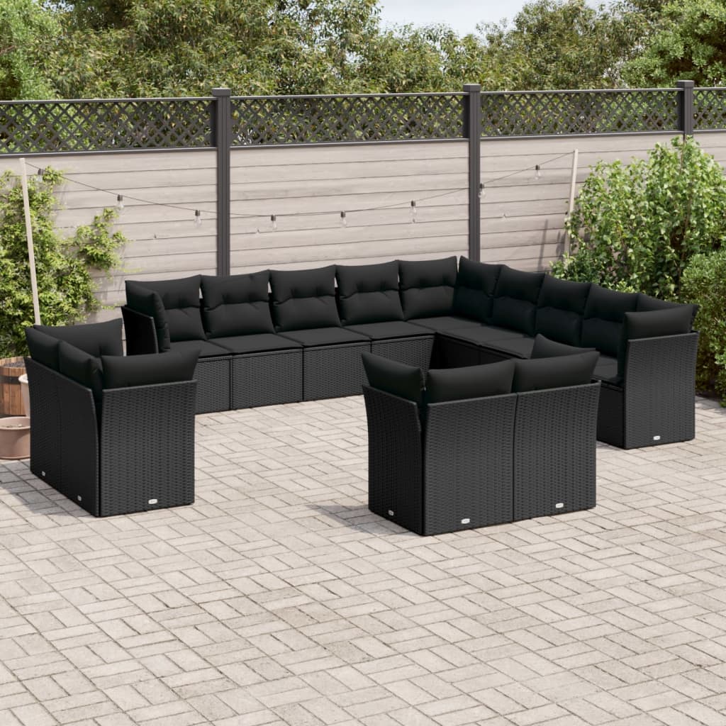 13-delige Loungeset met kussens poly rattan zwart is nu te koop bij PeponiXL, paradijselijk wonen!