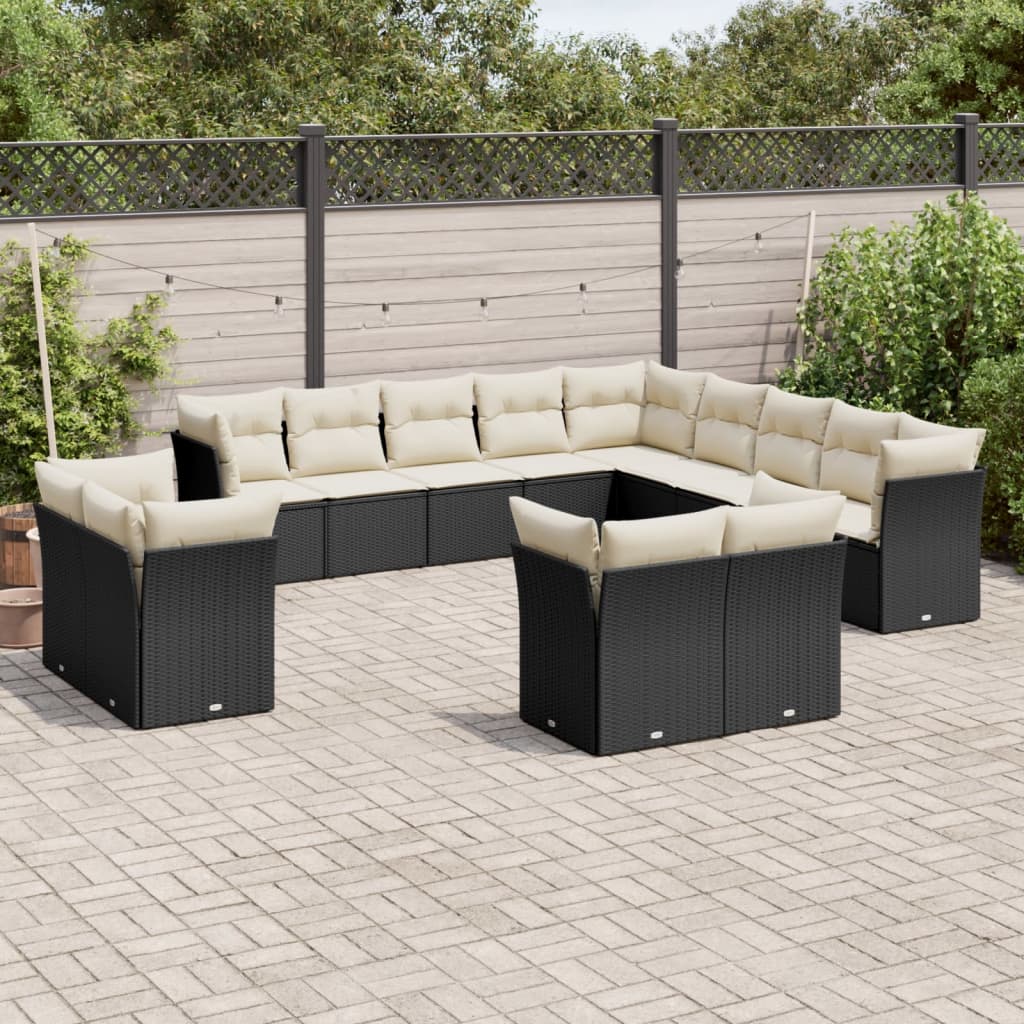 13-delige Loungeset met kussens poly rattan zwart is nu te koop bij PeponiXL, paradijselijk wonen!