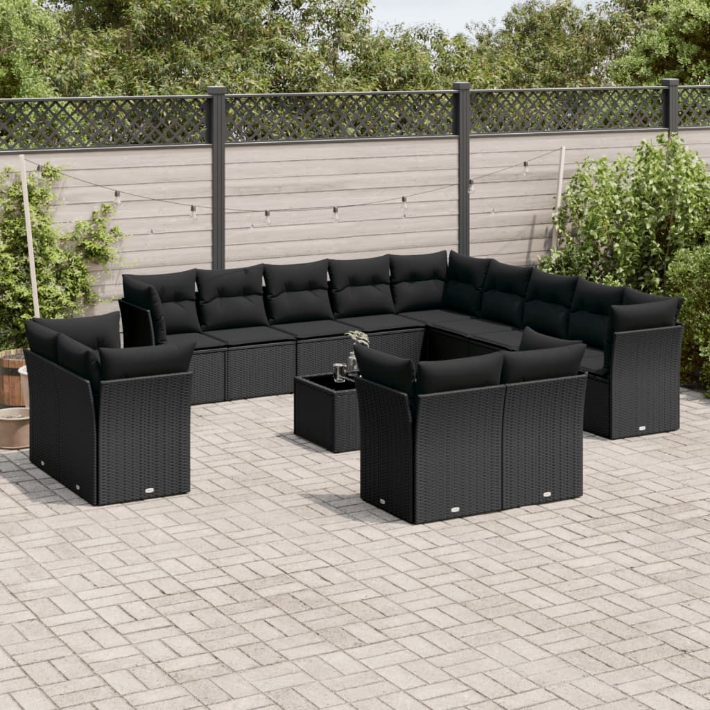 14-delige Loungeset met kussens poly rattan zwart is nu te koop bij PeponiXL, paradijselijk wonen!