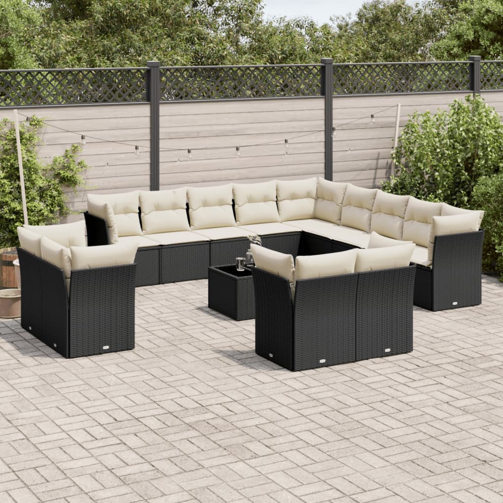 14-delige Loungeset met kussens poly rattan zwart is nu te koop bij PeponiXL, paradijselijk wonen!