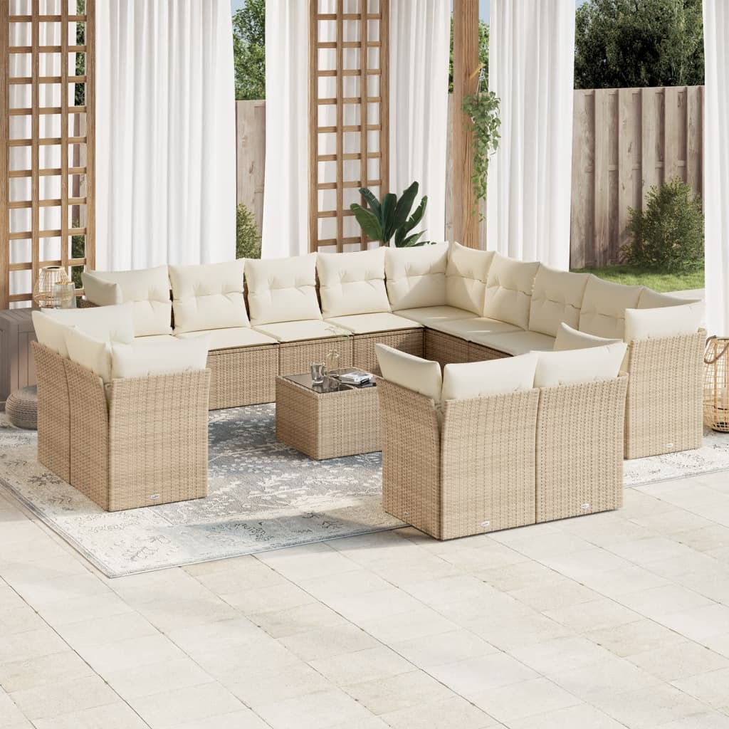 14-delige Loungeset met kussens poly rattan beige is nu te koop bij PeponiXL, paradijselijk wonen!