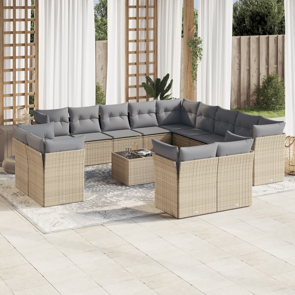 14-delige Loungeset met kussens poly rattan beige is nu te koop bij PeponiXL, paradijselijk wonen!