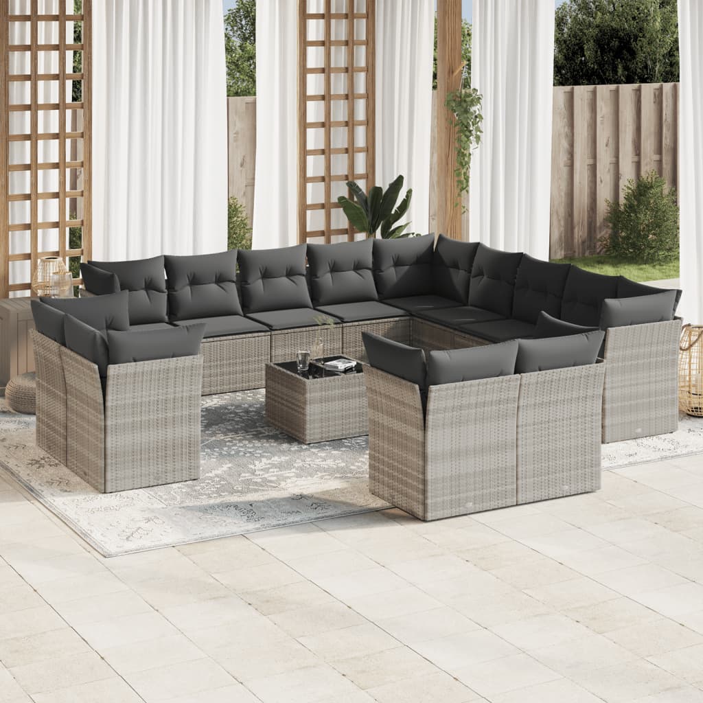 14-delige Loungeset met kussens poly rattan lichtgrijs is nu te koop bij PeponiXL, paradijselijk wonen!