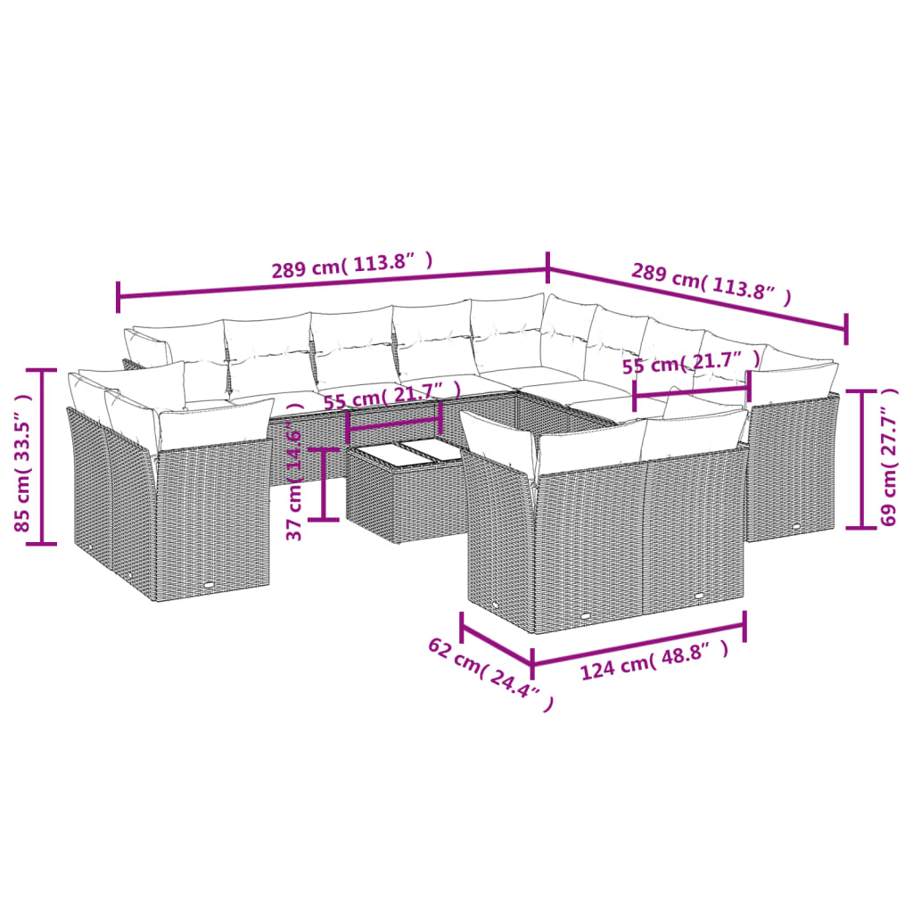 14-delige Loungeset met kussens poly rattan bruin is nu te koop bij PeponiXL, paradijselijk wonen!