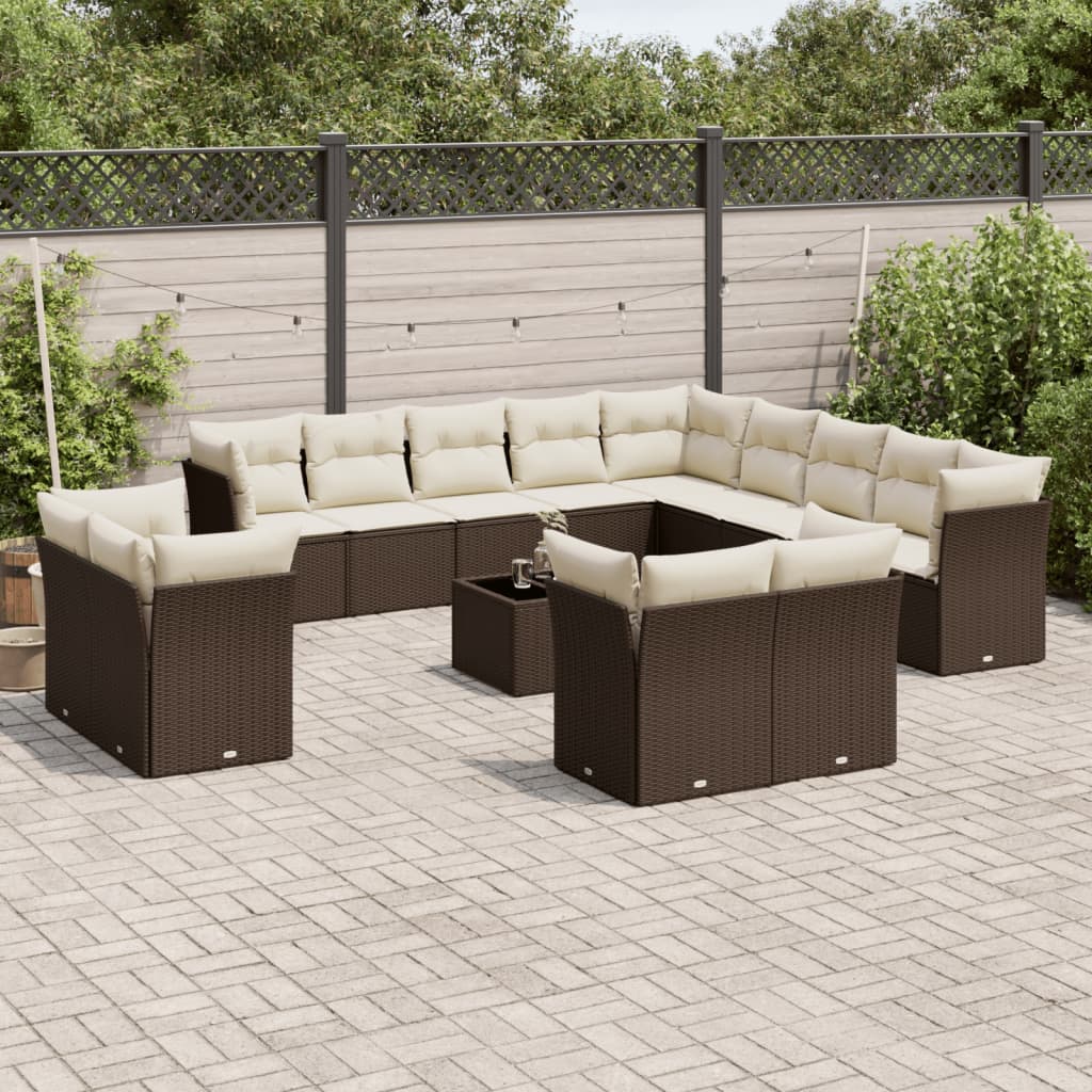 14-delige Loungeset met kussens poly rattan bruin is nu te koop bij PeponiXL, paradijselijk wonen!