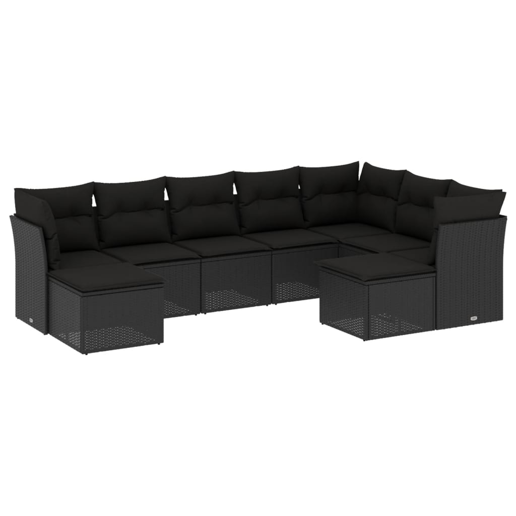 9-delige Loungeset met kussens poly rattan zwart is nu te koop bij PeponiXL, paradijselijk wonen!