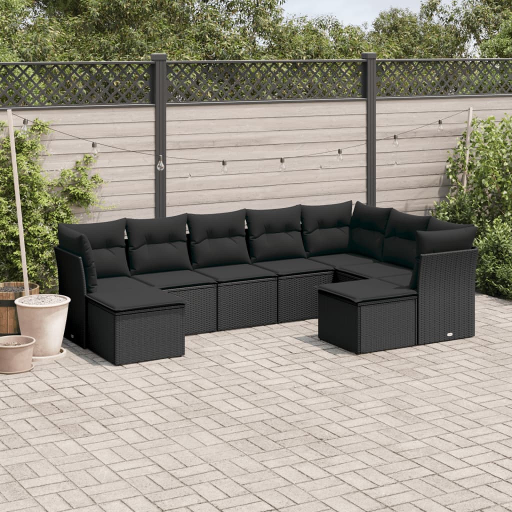 9-delige Loungeset met kussens poly rattan zwart is nu te koop bij PeponiXL, paradijselijk wonen!