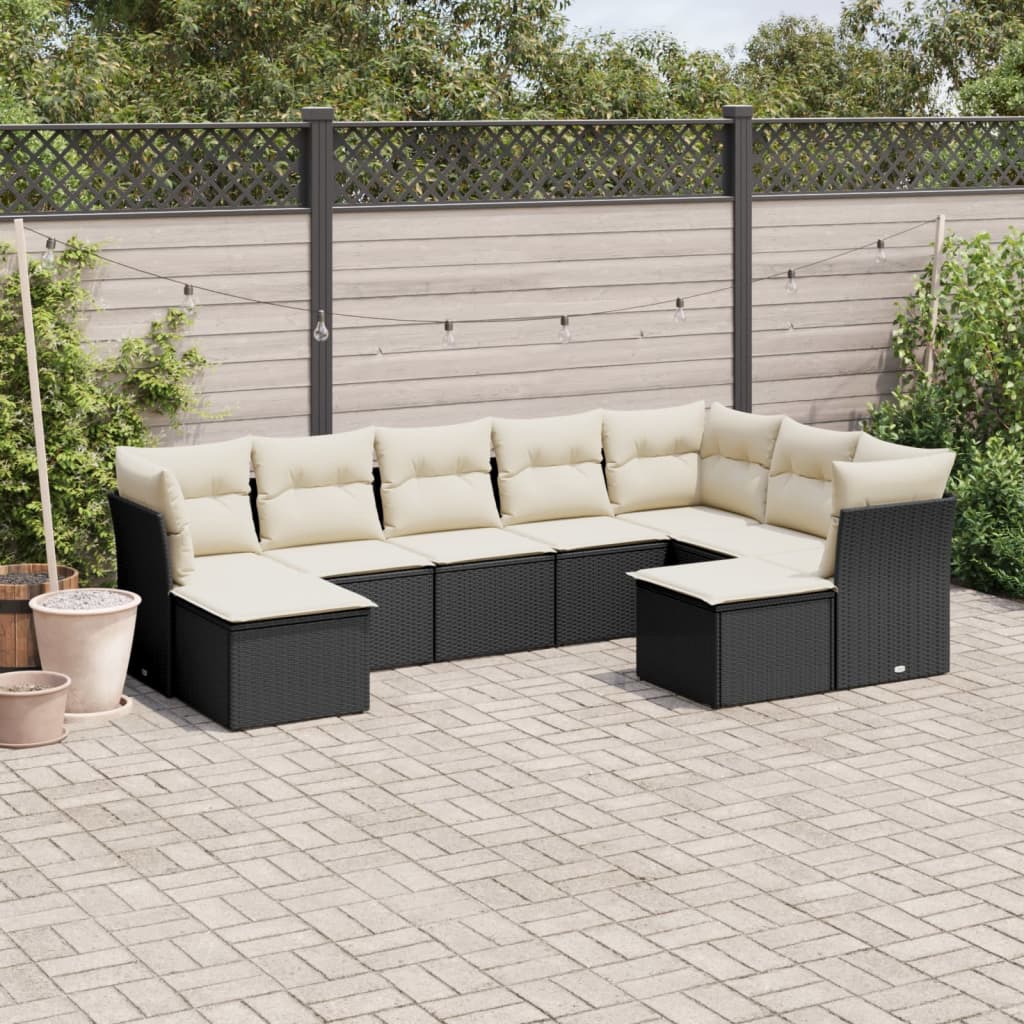 9-delige Loungeset met kussens poly rattan zwart is nu te koop bij PeponiXL, paradijselijk wonen!