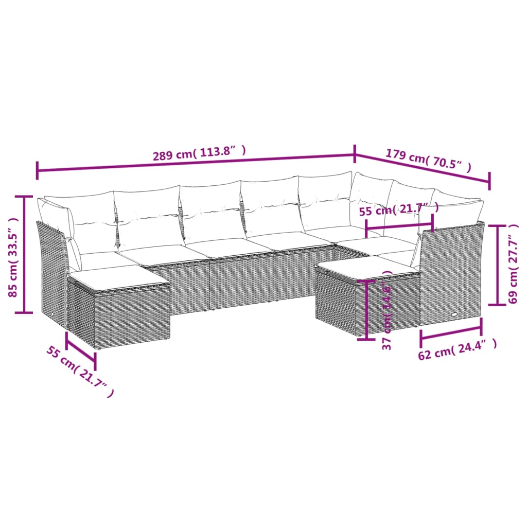 9-delige Loungeset met kussens poly rattan beige is nu te koop bij PeponiXL, paradijselijk wonen!