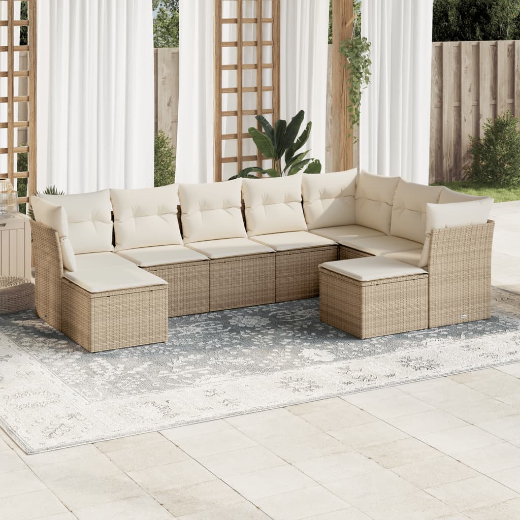 9-delige Loungeset met kussens poly rattan beige is nu te koop bij PeponiXL, paradijselijk wonen!