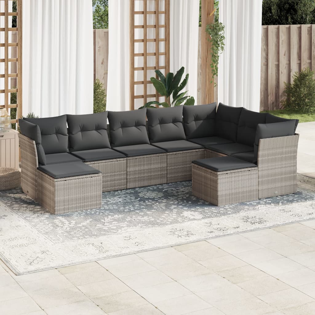 9-delige Loungeset met kussens poly rattan lichtgrijs is nu te koop bij PeponiXL, paradijselijk wonen!