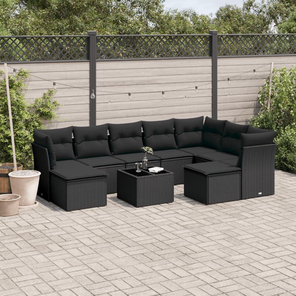 10-delige Loungeset met kussens poly rattan zwart is nu te koop bij PeponiXL, paradijselijk wonen!