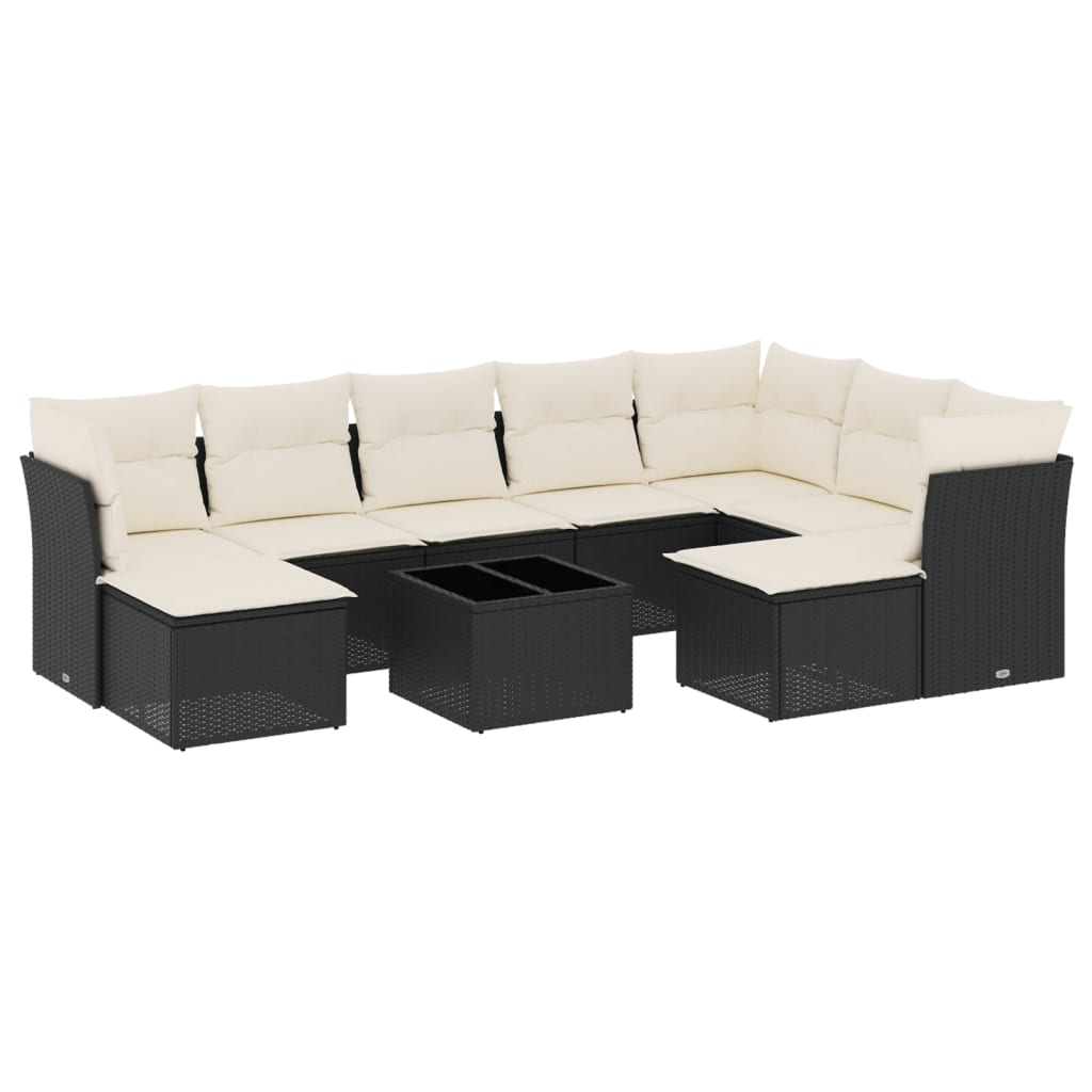 10-delige Loungeset met kussens poly rattan zwart is nu te koop bij PeponiXL, paradijselijk wonen!
