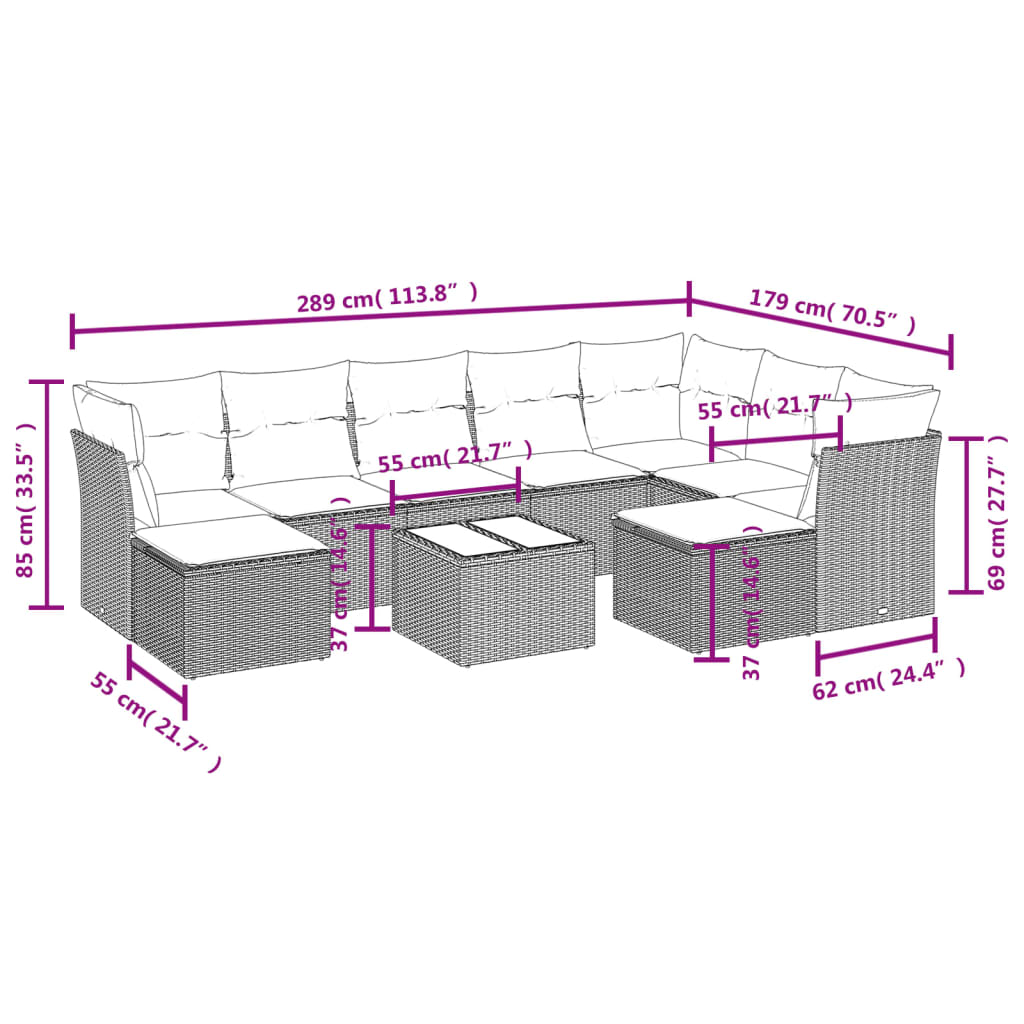 10-delige Loungeset met kussens poly rattan zwart is nu te koop bij PeponiXL, paradijselijk wonen!