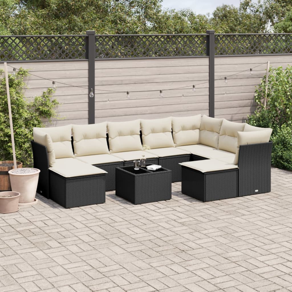 10-delige Loungeset met kussens poly rattan zwart is nu te koop bij PeponiXL, paradijselijk wonen!