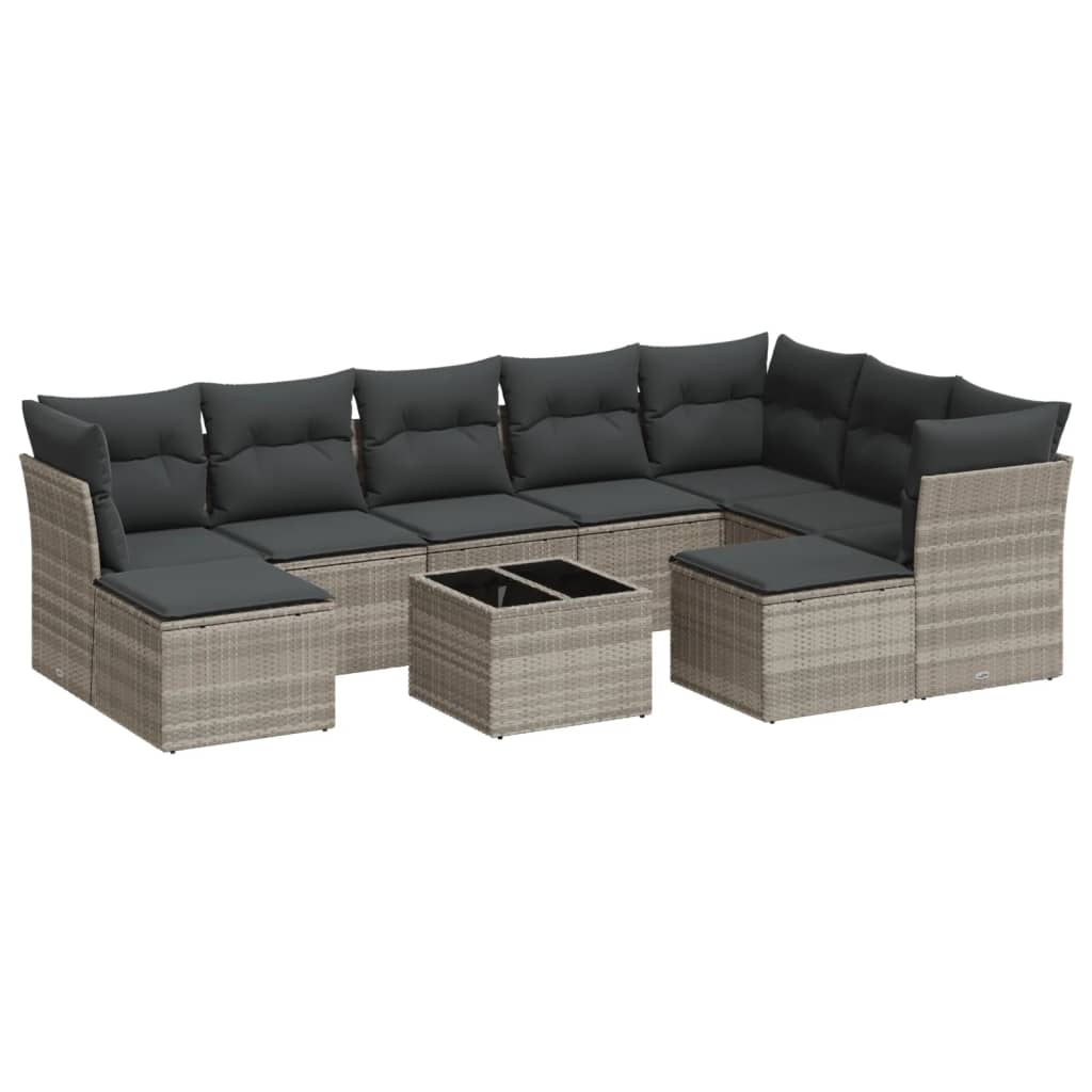 10-delige Loungeset met kussens poly rattan lichtgrijs is nu te koop bij PeponiXL, paradijselijk wonen!