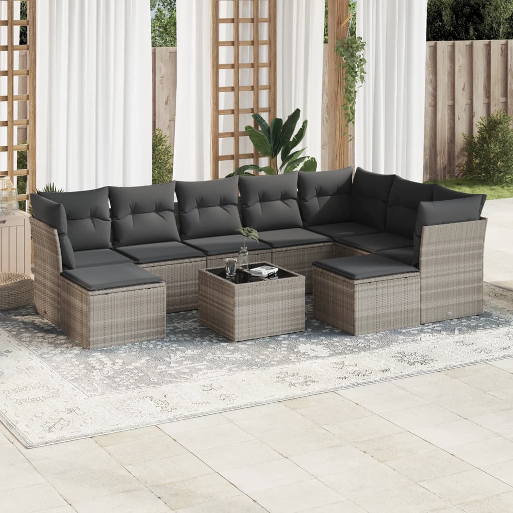 10-delige Loungeset met kussens poly rattan lichtgrijs is nu te koop bij PeponiXL, paradijselijk wonen!