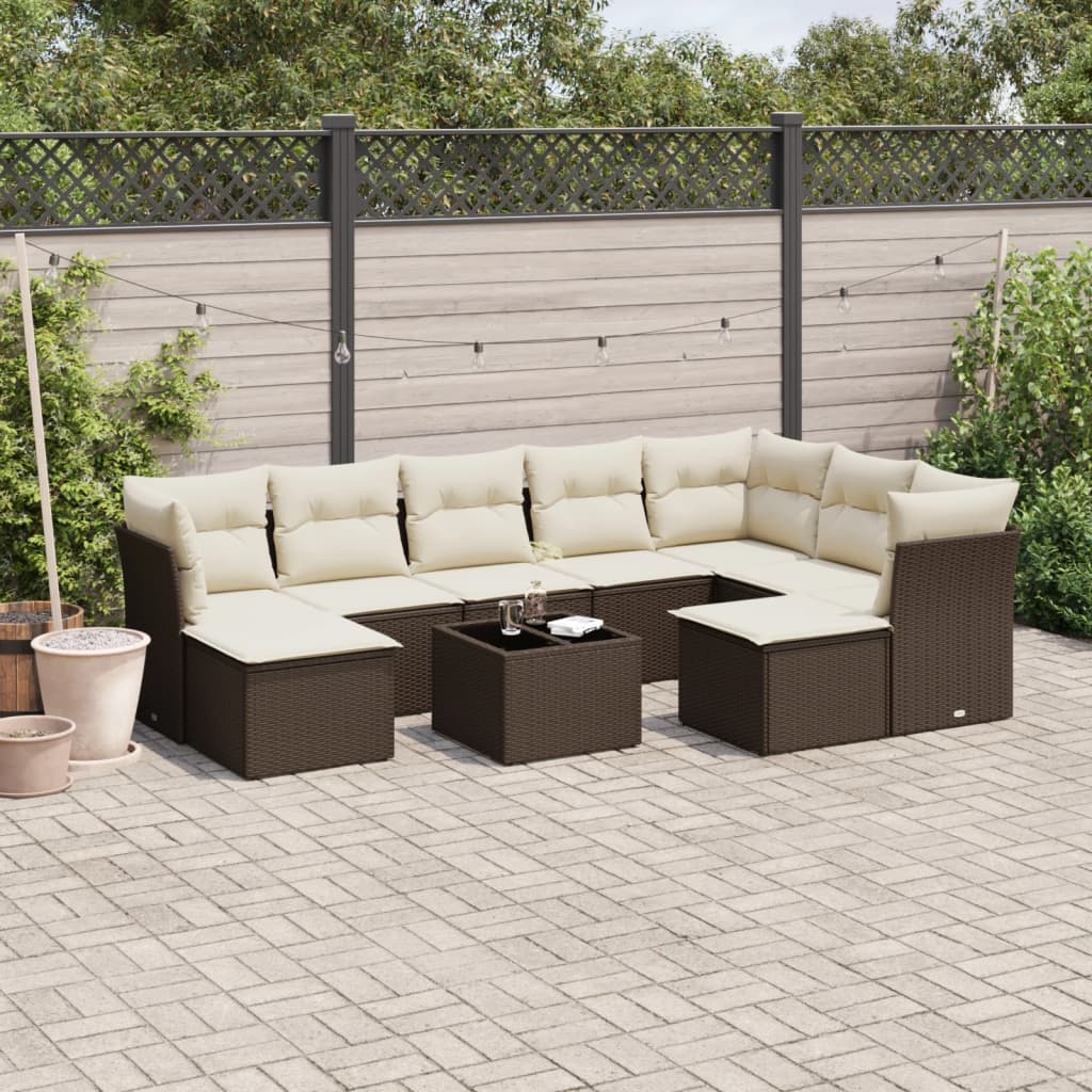 10-delige Loungeset met kussens poly rattan bruin is nu te koop bij PeponiXL, paradijselijk wonen!