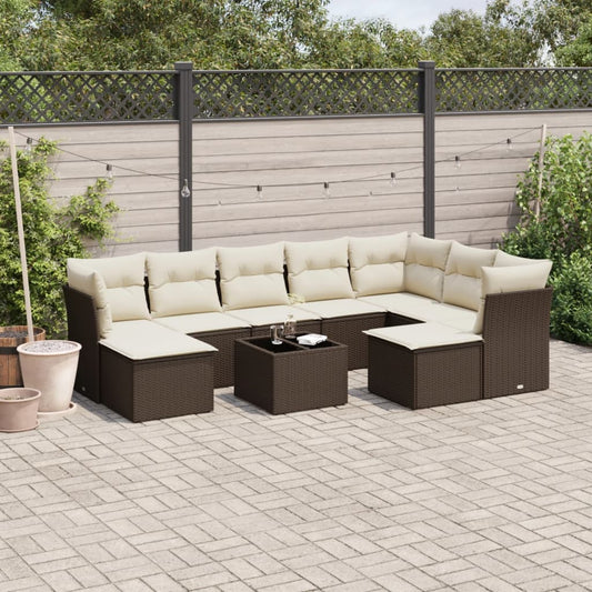 10-delige Loungeset met kussens poly rattan bruin is nu te koop bij PeponiXL, paradijselijk wonen!