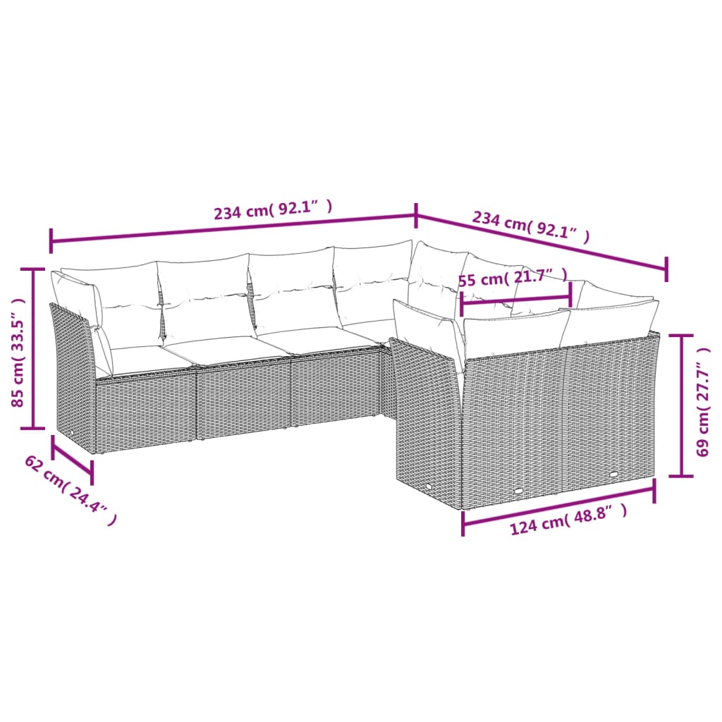 8-delige Loungeset met kussens poly rattan zwart is nu te koop bij PeponiXL, paradijselijk wonen!