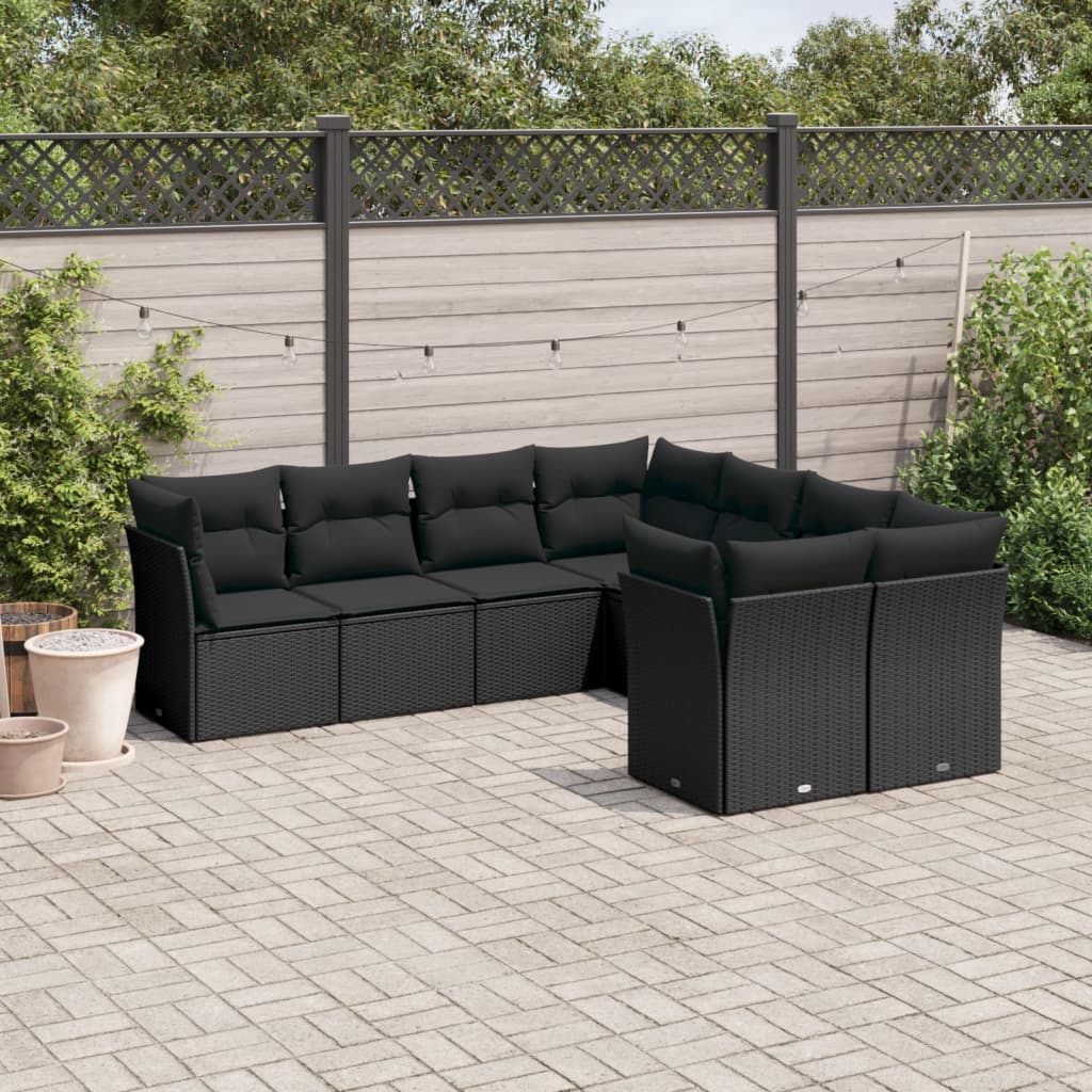 8-delige Loungeset met kussens poly rattan zwart is nu te koop bij PeponiXL, paradijselijk wonen!