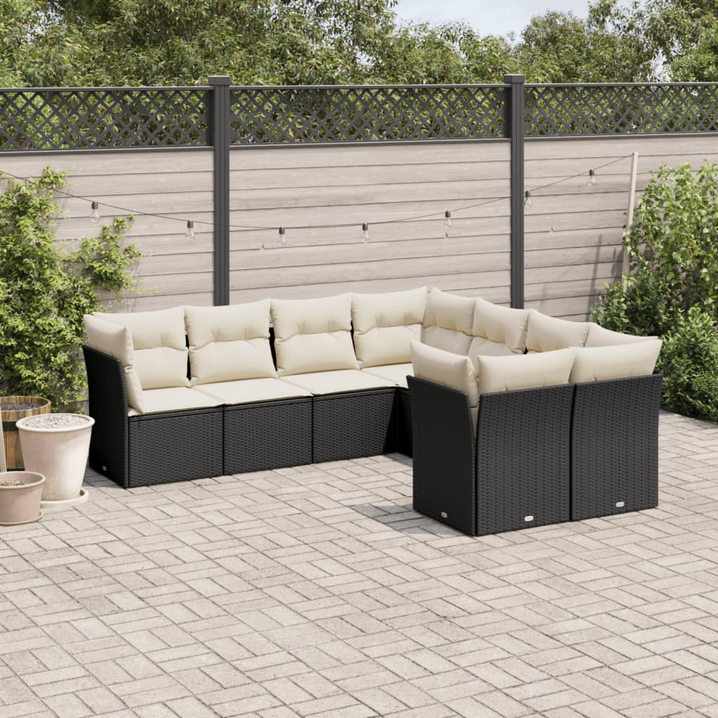 8-delige Loungeset met kussens poly rattan zwart is nu te koop bij PeponiXL, paradijselijk wonen!