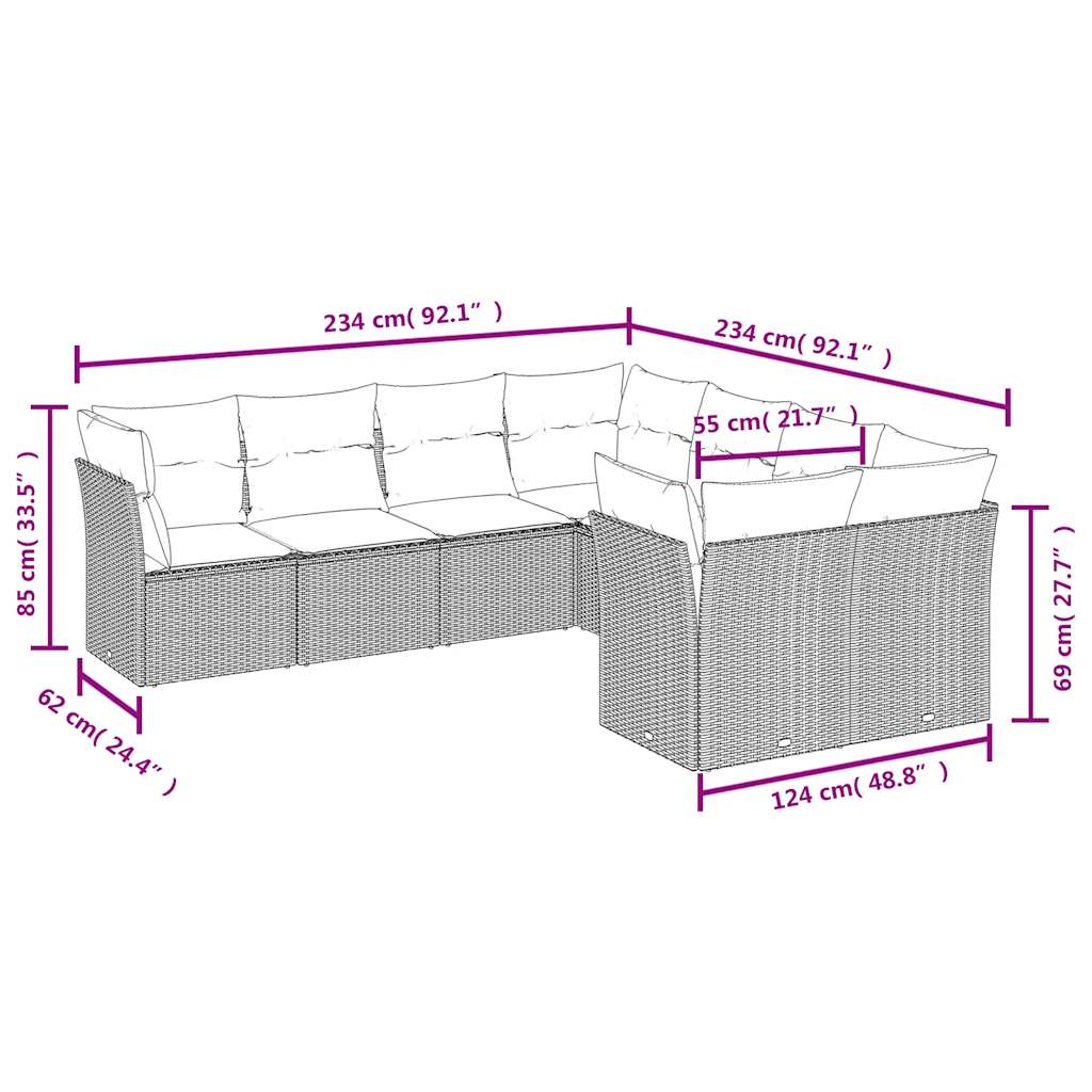 8-delige Loungeset met kussens poly rattan beige is nu te koop bij PeponiXL, paradijselijk wonen!