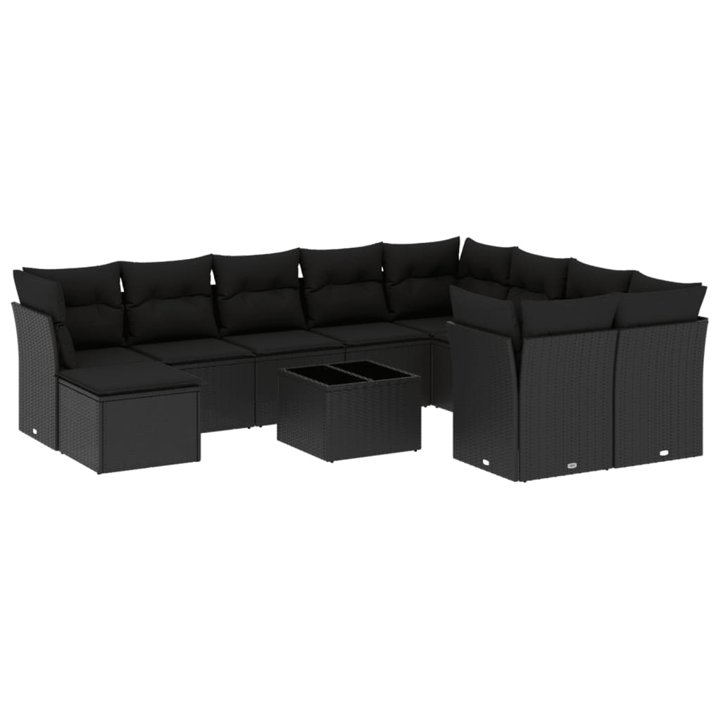 11-delige Loungeset met kussens poly rattan zwart is nu te koop bij PeponiXL, paradijselijk wonen!