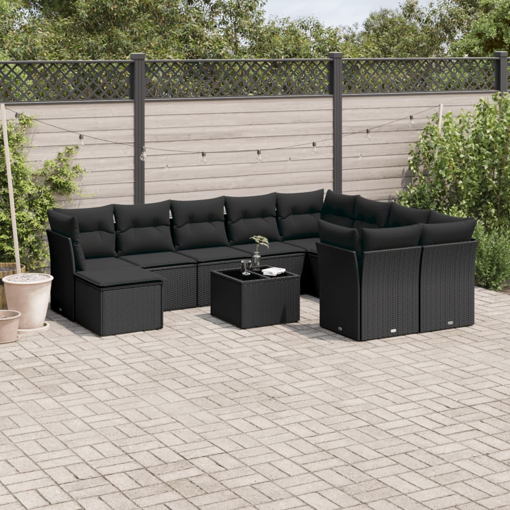 11-delige Loungeset met kussens poly rattan zwart is nu te koop bij PeponiXL, paradijselijk wonen!