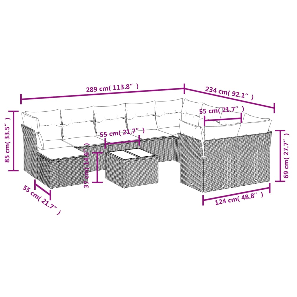 11-delige Loungeset met kussens poly rattan zwart is nu te koop bij PeponiXL, paradijselijk wonen!