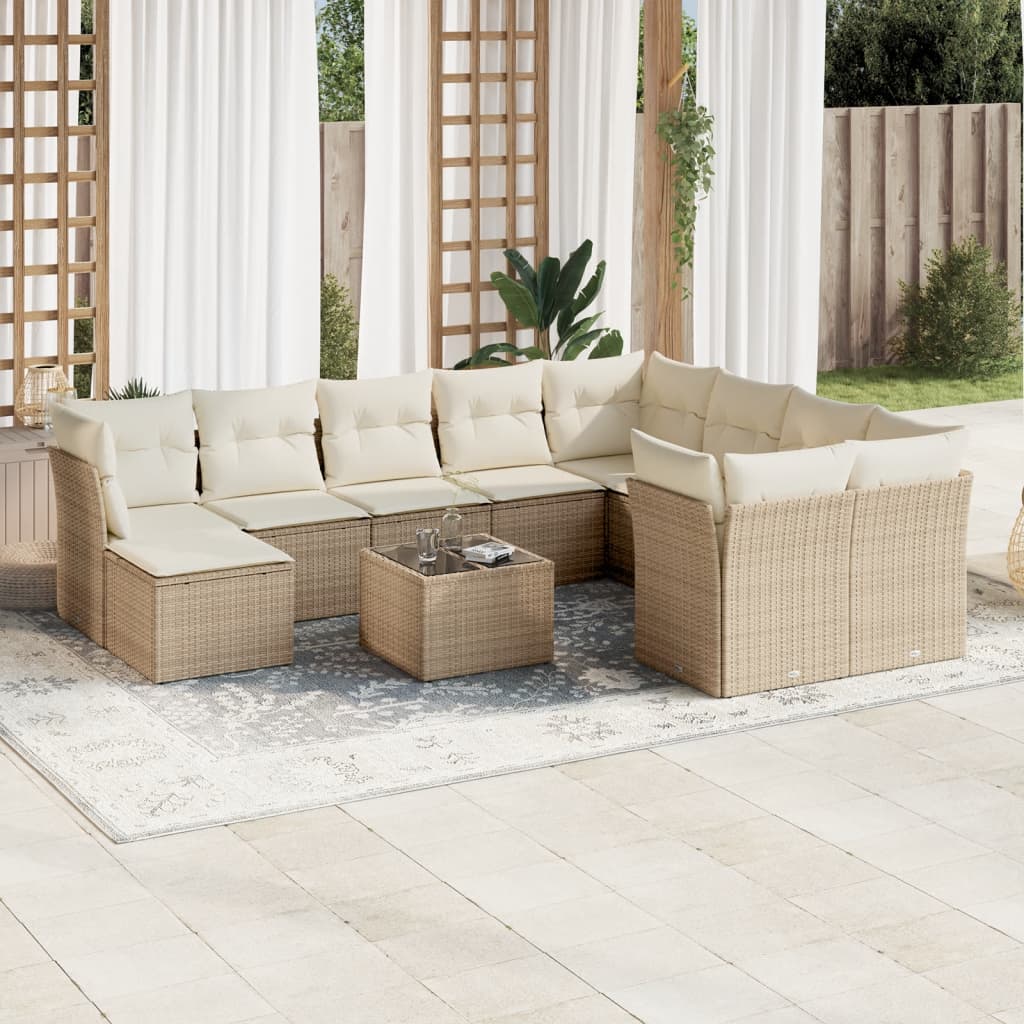 11-delige Tuinset met kussens poly rattan beige is nu te koop bij PeponiXL, paradijselijk wonen!