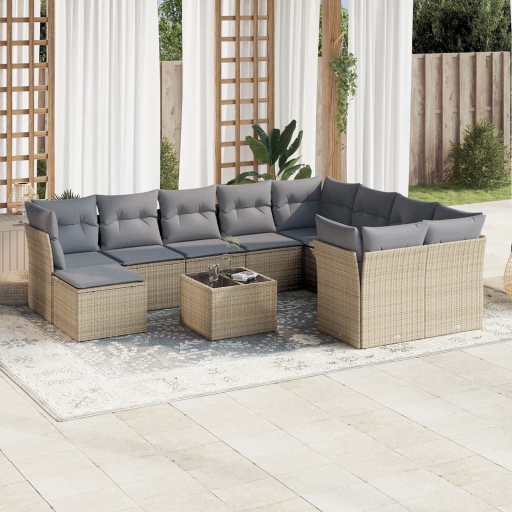 11-delige Tuinset met kussens poly rattan beige is nu te koop bij PeponiXL, paradijselijk wonen!