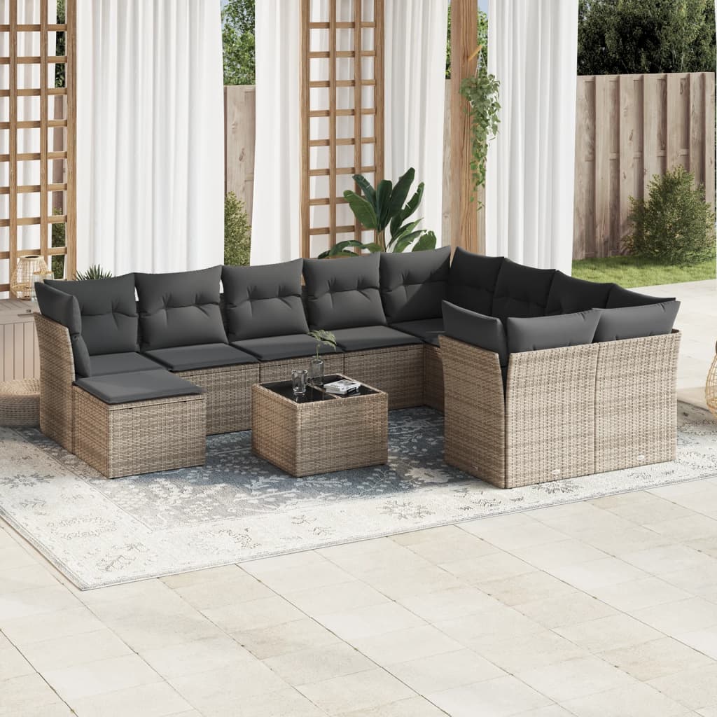 11-delige Loungeset met kussens poly rattan grijs is nu te koop bij PeponiXL, paradijselijk wonen!